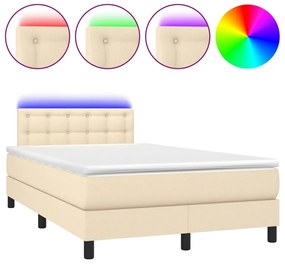 Κρεβάτι Boxspring με Στρώμα &amp; LED Κρεμ 120x200 εκ. Υφασμάτινο - Κρεμ