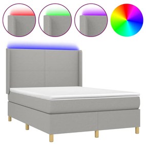 vidaXL Κρεβάτι Boxspring με Στρώμα & LED Αν.Γκρι 140x190εκ. Υφασμάτινο