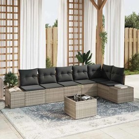 vidaXL Σετ Καναπέ Κήπου 7 pcs Ανοιχτό γκρι Πολυ rattan, βαμμένο ατσάλι