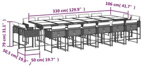 vidaXL Σετ Τραπεζαρίας Κήπου 17 τεμ. Γκρι από Συνθ. Ρατάν με Μαξιλάρια