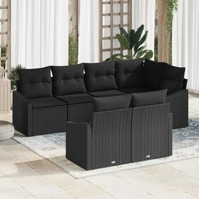 vidaXL Σετ Καναπέ Κήπου 7 pcs Μαύρο Πολυ ράταν