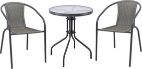 BALENO-W Set Κήπου - Βεράντας: Τραπέζι + 2 Πολυθρόνες Μέταλλο Ανθρακί, Wicker Mixed Grey   1τμχ