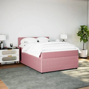 vidaXL Κρεβάτι Boxspring με Στρώμα Ροζ 140x190 εκ. Βελούδινο