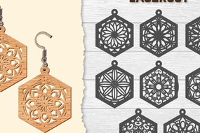 Intra απο ξύλο plywood  Χρώμα wenge 3mm-4mm πάχος - Σκουλαρίκια Mandala Lasercut BNDLES Δίασταση 3x3 cm INTRAFABR-108656307