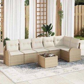 vidaXL Σετ Καναπέ Κήπου με μαξιλάρι 7 pcs Beige, λευκό Πολυ ράταν
