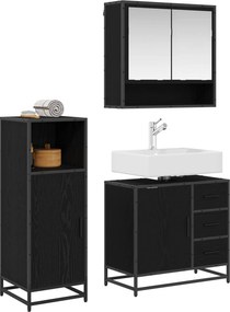 vidaXL Σετ Επίπλων Μπάνιου με ράφι 3 pcs Μαύρη Οξυά Επεξεργασμένο ξύλο