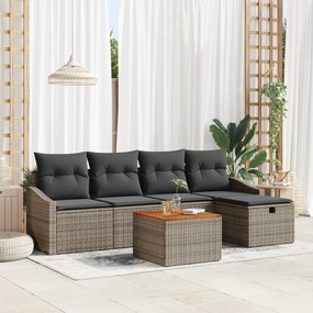 vidaXL Σετ 6 τεμαχίων σερβάν κήπου με μαξιλάρια γκρι πολυ ρατάν