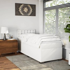 vidaXL Κρεβάτι Boxspring με Στρώμα Λευκό 100x200εκ.από Συνθετικό Δέρμα