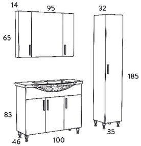 Σετ Επίπλου Mπάνιου SIENA SONOMA 100 9SSI100SN0W Πάγκο 96x34x83cm