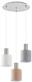 SE21-NM-4-3BL-SH123 ADEPT FLEX Nickel Matt Pendant White, Grey, Brown Fabric Shade+