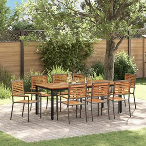 vidaXL Σέτ φαγητού για κήπο 9 pcs Γκρι, Φυσικό Τεχ 200 x 100 x 75 cm