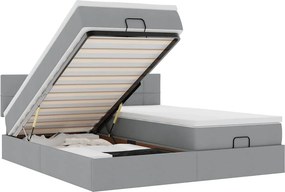 vidaXL Οθωμανικό κρεβάτι με στρώματα &amp; LEDs Ανοιχτό γκρι ύφασμα