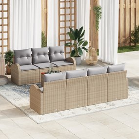 vidaXL Σετ 8 τεμαχίων καναπέ κήπου με μαξιλάρια μπεζ πολυ ρατάν ακακία