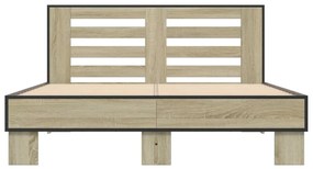 vidaXL Πλαίσιο Κρεβατιού Sonoma Δρυς 135x190 εκ. Επεξ. Ξύλο &amp; Μέταλλο