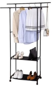 Τροχήλατη κρεμάστρα δαπέδου με ράφια παπουτσιών - 8902 - 522220 - Black