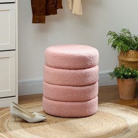 Σκαμπό, στρογγυλό, teddy fleece, έως 120kg, Φ40x45H cm, ροζ