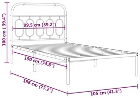 Πλαίσιο Κρεβατιού με Κεφαλάρι Λευκό 100x190 εκ. Μεταλλικό - Λευκό