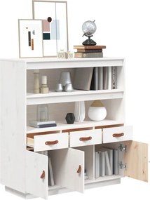 vidaXL Ντουλάπι Ψηλό Λευκό 100x40x108,5 εκ. από Μασίφ Ξύλο Πεύκου