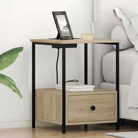 vidaXL Κομοδίνο με Σταθμό Φόρτισης με συρτάρι 2 pcs Sonoma Δρυς