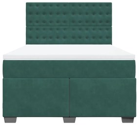 vidaXL Κρεβάτι Boxspring με Στρώμα Σκούρο Πράσινο 140x190εκ. Βελούδινο