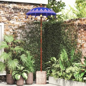 vidaXL Ομπρέλα με Βάση Μπλε, Καφέ 250 cm Βαμβάκι, Ξύλο