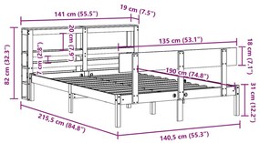 Σκελετός Κρεβατιού Χωρίς Στρώμα 135x190 εκ Μασίφ Ξύλο Πεύκου - Καφέ