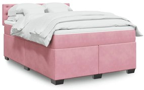 Κρεβάτι Boxspring με Στρώμα Ροζ 140x190 εκ. Βελούδινο