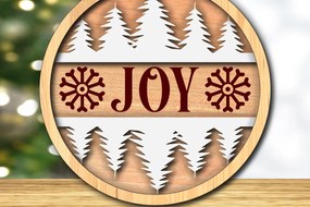 Σετ των 3 Intra απο ξύλο plywood 3mm-4mm πάχος Χριστουγεννιάτικο Στολίδι με -Cut "Joy" Δίασταση 4x4 cm INTRAFABR-117893047