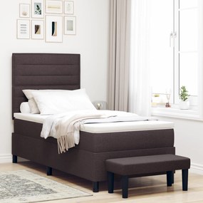 vidaXL Κρεβάτι Box Spring με Στρώμα & Πάγκο Σκούρο Καφέ 90x190 εκ Ύφασμα