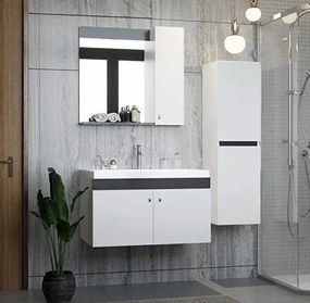 Stewehome Σετ Έπιπλο Μπάνιου 80cm με Λευκό Νιπτήρα &amp;amp; Στήλη Ντουλάπι 80x45x34 cm
