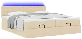 vidaXL Οθωμανικό κρεβάτι με στρώματα & LEDs Κρέμα 180x200cm ύφασμα