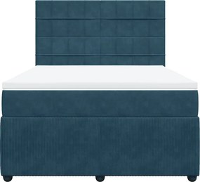 vidaXL Κρεβάτι Boxspring με Στρώμα Μπλε 140x190 εκ. Βελούδινο