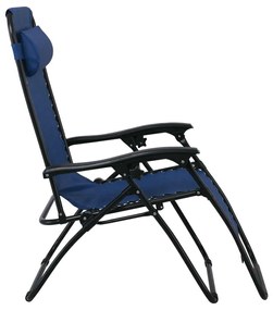 SUPER RELAX Πολυθρόνα με Υποπόδιο, Μέταλλο Βαφή Ανθρακί, Textilene Μπλε 165x65x112cm (Σετ 2 ΤΕΜ)