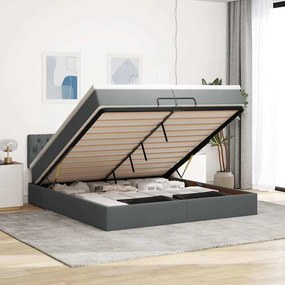 Οθωμανικό κρεβάτι με στρώματα&LEDs Σκούρο γκρι 200x200cm ύφασμα