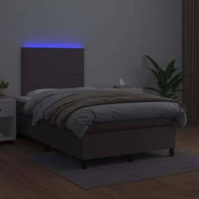 Κρεβάτι Boxspring με Στρώμα &amp; LED Γκρι 120x200 εκ. Συνθ. Δέρμα - Γκρι