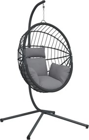 vidaXL Πολυθρόνα Egg Κρεμαστή με Βάση Γκρι Συνθ. Ρατάν / Ατσάλι