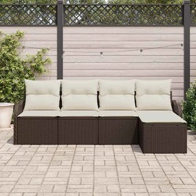 vidaXL Σετ Καναπέ Κήπου με μαξιλάρι 5 pcs Καφέ Πολυ ράταν