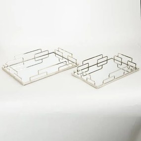 Δίσκοι Μεταλλικοί Με Καθρέπτη 752-16016 (Σετ 2τμχ) 35x25x5, 30.5x20.5x5cm Silver Estheti Home Μέταλλο