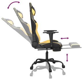 vidaXL Καρέκλα Gaming Μασάζ Υποπόδιο Μαύρος χρυσός από Συνθετικό Δέρμα