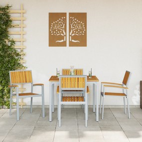 vidaXL 5 Τεμαχίων Σετ Τραπεζαρίας Κήπου Από Σταθερό Ξύλο Ακακίας και Μέταλλο
