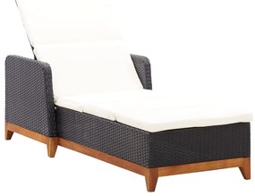 vidaXL Ξαπλώστρα Μαύρη από Συνθετικό Ρατάν και Μασίφ Ξύλο Ακακίας