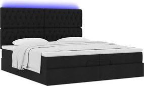 vidaXL Οθωμανικό κρεβάτι με στρώματα &amp; LEDs Μαύρο 200x200cm ύφασμα