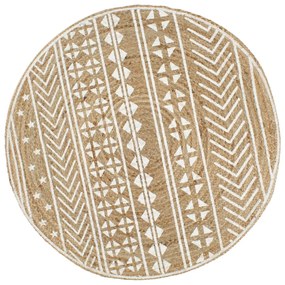 vidaXL Χαλί Χειροποίητο 90 εκ. από Γιούτα με Λευκό Σχέδιο