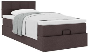 vidaXL Οθωμανικό κρεβάτι με στρώμα σκούρο καφέ 90x190cm ύφασμα