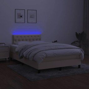 Κρεβάτι Boxspring με Στρώμα &amp; LED Κρεμ 120x190 εκ. Υφασμάτινο - Κρεμ