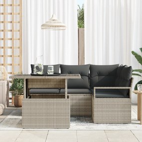 vidaXL Σετ καναπέ κήπου 5 τεμαχίων με μαξιλάρια Ανοιχτό γκρι Ρατάν