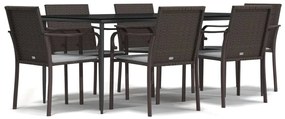 vidaXL Σετ Τραπεζαρίας Κήπου 7 τεμ. Συνθ. Ρατάν / Ατσάλι με Μαξιλάρια
