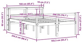 Πλαίσιο Κρεβατιού με Κεφαλάρι Μελί 160x200εκ. Μασίφ Ξύλο Πεύκου - Καφέ