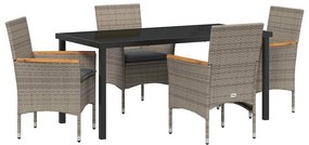 vidaXL Σέτ φαγητού για κήπο με μαξιλάρι 5 pcs Γκρι Πολυ ράταν
