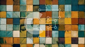 Intra Συλλεκτικό Ξύλινο Παζλ Plywood  4mm - Ηλικιωμένη υφή τοίχου από τούβλα με διάφορα χρώματα Σε Ξύλινο Κουτί - Διαστάσεις Puzzle: 10x10 cm – 25 κομμάτια